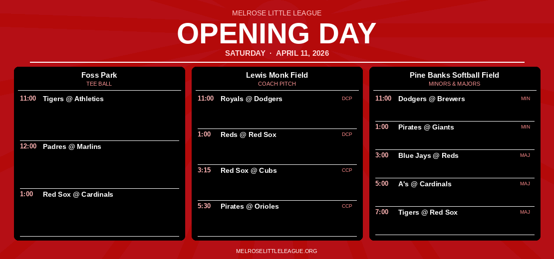 Opening Day Schedule!